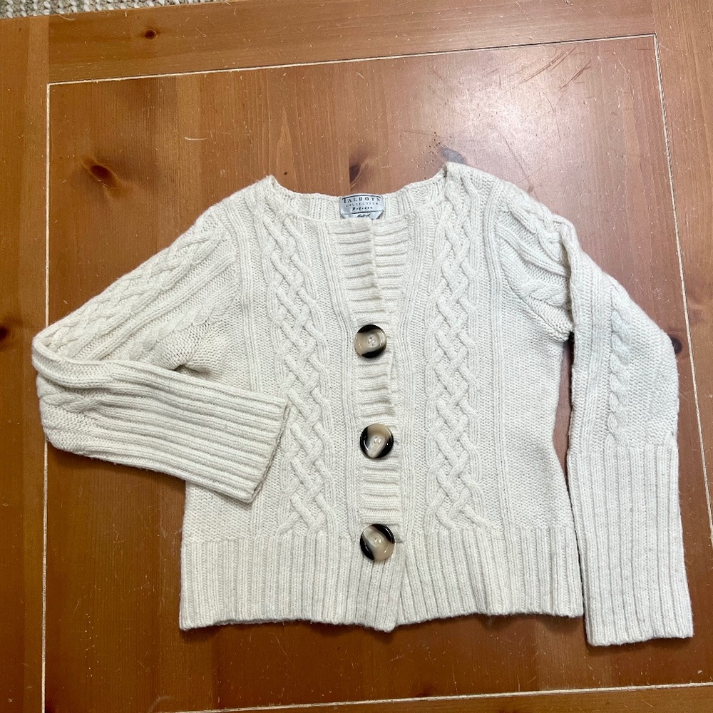Crop Cardigan, Fisherman’s Knit Alpaca/Merino/Acrylic Talbot’s Collection, M